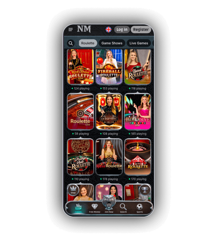 NorseMania live casino roulette tables with the number of players at each table