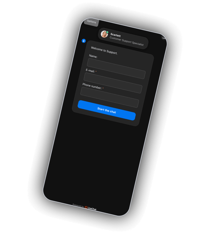 NorseMania live chat form with name, email and phone fields
